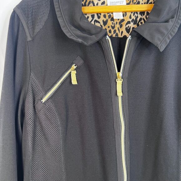 Chicos Zenergy Gold Zip Black Jacket Mesh Accents Casual Basic Size 2-12/14 - Picture 4 of 12